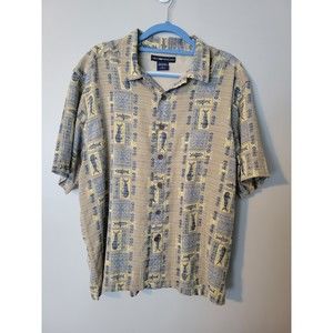 Exofficio Men's Button Up Short Sleeve Breathable Shirt Tan/Yellow/Blue Size M